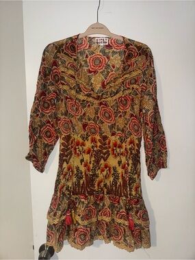Gipsy Queen Floral Fall Printed Ruffle Dress Size Medium